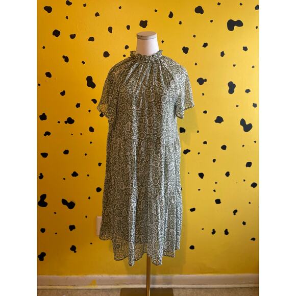 Green Boho Floral Midi Dress | Smocked Neck | Relaxed Fit Cottagecore - Picture 7 of 7